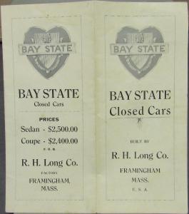 1922 Bay State Auto Coupe Sedan Cars R H Long Co Framingham MASS Sales Brochure