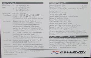 NOS 2007 Callway C16 Cabrio Sales Brochure Data Sheet Original