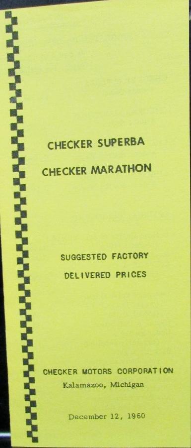 1961 Checker Taxi Sales Brochure Superba Marathon Optional Equipment Price List