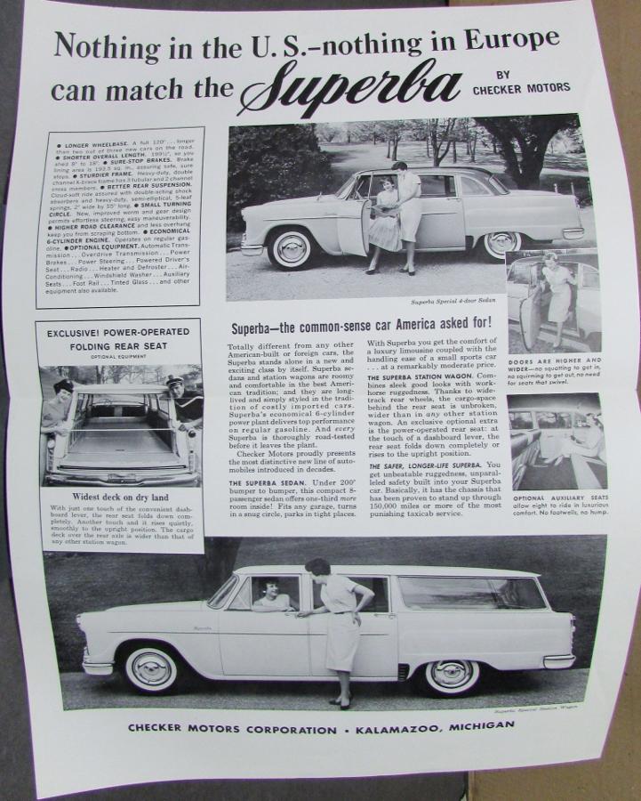 1961 Checker Taxi Superba Original Sales Brochure Poster
