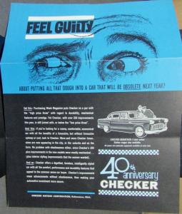 1962 Checker 40th Anniversary Sales Brochure Leaflet Original Blue Cover