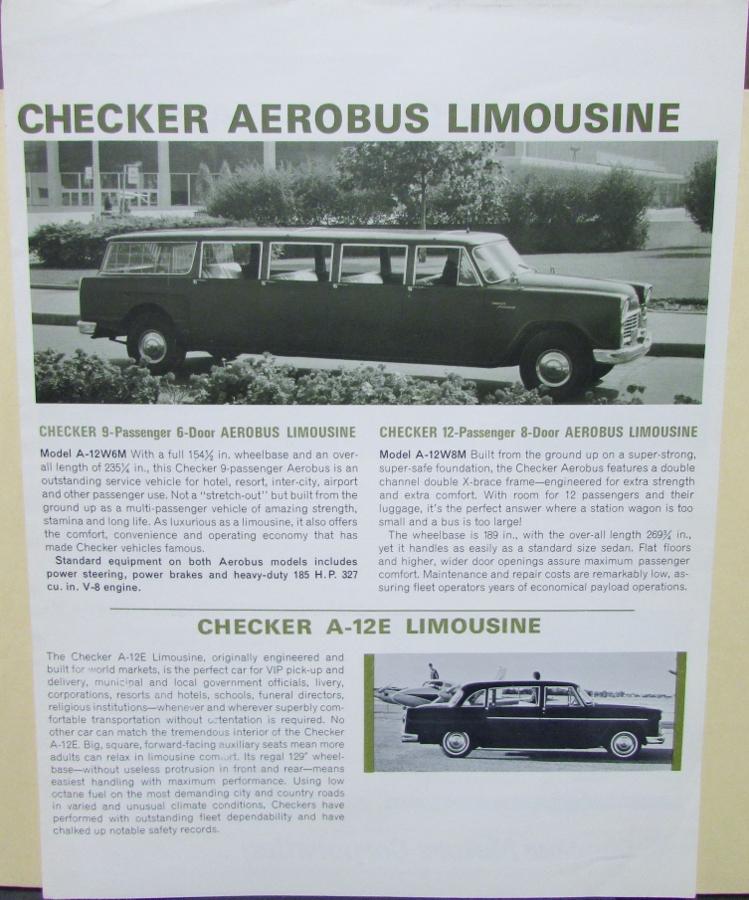 1968 1969 Checker Aerobus Limo Marathon Sales Brochure Sheet Original