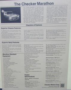 1969 Checker Marathon Sales Data Sheet Brochure Original