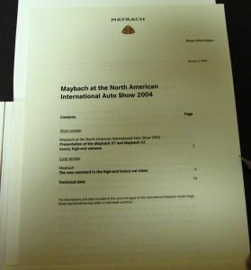 2004 Maybach Media Press Kit Release North American Auto Show Model 57 62