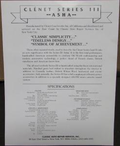 1985 1986 Clenet Series III ASHA Car Original Data Sheet With Photos