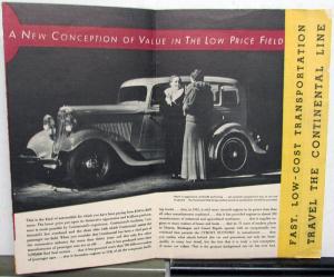 1933 Continental FLYER Motor Car Original Sales Brochure With Specs