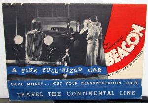 1933 Continental BEACON Motor Car Original Sales Brochure Sedan Coupe Roadster
