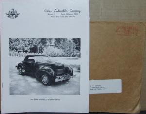 1965 Cord Sportsman Model Replicated Car Sales Photo Spec Sheet & Order Form