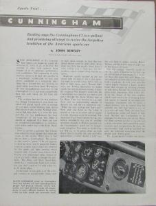 Cunningham C2 Sports Car Article Reprinted From MOTOR TREND January 1951