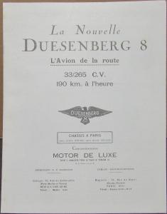 1921 22 23 24 25 1926 Duesenberg 8 Article Reprint In FRENCH Original