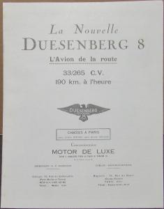 1921 22 23 24 25 1926 Duesenberg 8 Article Reprint In FRENCH Original