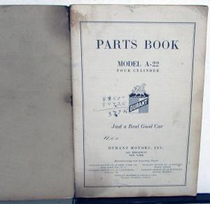 1923 Durant Model A22 4 Cylinder Original Parts Book Original