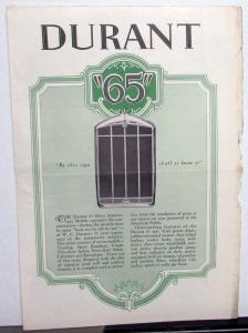 1928 Durant 65 Models Brougham Touring Roadster Cabriolet Sales Brochure Orig