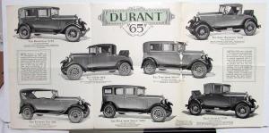 1928 Durant 65 Models Brougham Touring Roadster Cabriolet Sales Brochure Orig