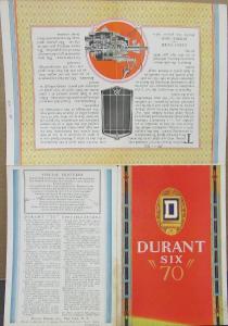 1929 Durant Six 70 Models Coupe Sedan & DeLuxe Color Sales Brochure Original