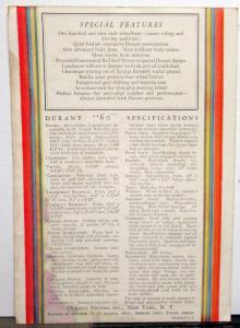 1929 Durant Sixty Models Sedan Coupe Roadster Cabriolet Color Sales Brochure