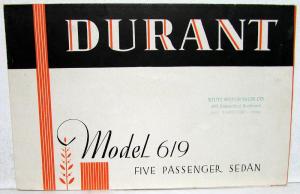 1931 Durant 619 Five Passenger Sedan Model Sales Brochure Original