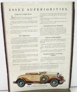1931 Essex Super Six Roadster Coach Coupe Sedan Sales Brochure Color Leaflet