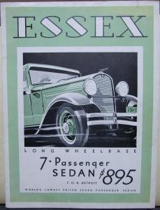 1931 Essex Seven Passenger Sedan Sales Brochure Folder Original