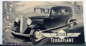 1932 Essex Terraplane Standard & Special Models Sales Small Brochure Original