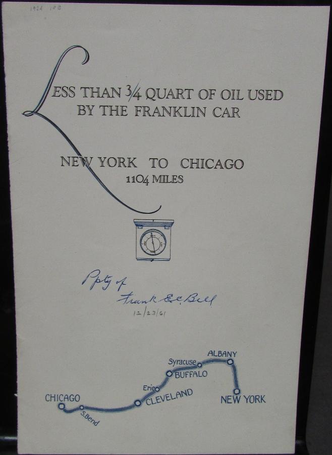 1924 Franklin Car New York to Chicago Road Trip Sales Brochure Original
