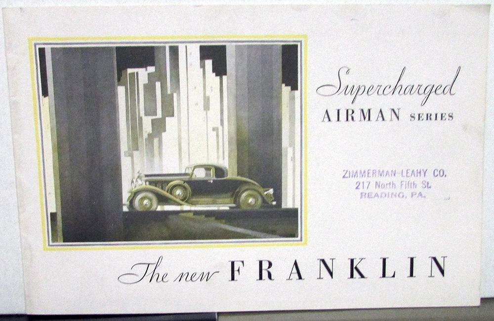 1932 Franklin Car Supercharged Airman Series Color Sales Brochure Original
