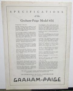 1928 Graham Paige Model 614 5 Passenger Sedan Sales Brochure Folder Original