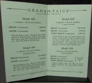 1928 Graham Paige Models 610 629 619 835 Prices Sales Brochure Leaflet Original
