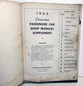 1963 Chevrolet Service Shop Manual Supplement Biscayne Bel Air Impala Repair