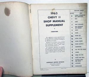 1963 Chevrolet Dealer Service Shop Manual Supplement Chevy II Repair
