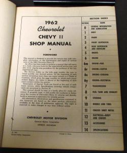 1962 Chevrolet Dealer Service Shop Manual Chevy II Original Repair