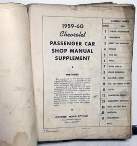 1959 1960 Chevrolet Service Shop Manual Supplement Biscayne Bel Air Impala Nomad