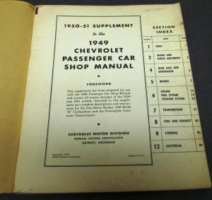 1950 & 51 Chevrolet Dealer Service Shop Manual Supplement Passenger Car Repair