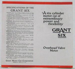 1917 Grant Six Overhead Valve Motor Sales Brochure Leaflet Original