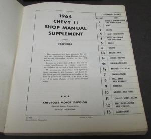 Original 1964 Chevrolet Dealer Service Shop Manual Supplement Chevy II Nova