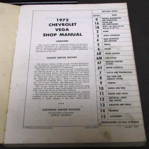 Original 1972 Chevrolet Dealer Service Shop Manual Vega Repair