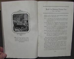 1922 Buick Six & Four Open & Closed Models Owners Manual Reference Book