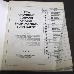 Original 1968 Chevrolet Service Shop Manual Supplement Corvair Repair