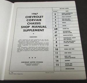 Original 1967 Chevrolet Service Shop Manual Supplement Corvair Repair