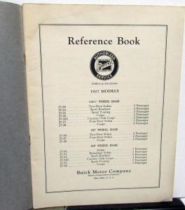 1927 Buick All Models Reference Owners Manual Original Series 20s 40s 50s