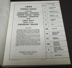 1974 Chevrolet Service Shop Overhaul Manual Chevelle Camaro Corvette Truck Real