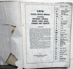 1974 Chevrolet Service Shop Manual Chevelle Camaro Corvette Nova Original