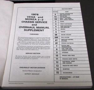 1975 Chevrolet Dealer Service & Overhaul Shop Manual Supplement Vega Monza 2+2