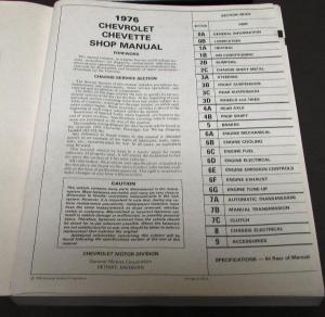 1976 Chevrolet Dealer Service Shop Manual Chevette Repair