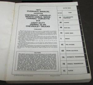 1977 Chevrolet Dealer Service Shop Unit Repair Manual Camaro Corvette Truck