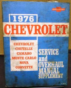 1976 Chevrolet Dealer Service Shop Overhaul Manual Camaro Corvette Monte Carlo