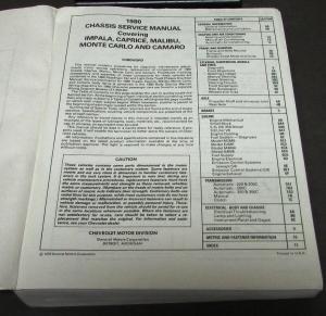 1980 Chevrolet Dealer Chassis Service Shop Manual Impala Camaro Monte Carlo