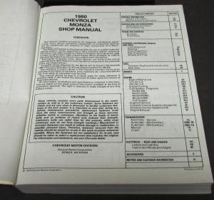 1980 Chevrolet Dealer Service Shop Manual Monza Repair Chevy