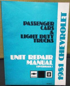 1981 Chevrolet Dealer Service Shop Unit Repair Manual Camaro Monte Carlo Truck