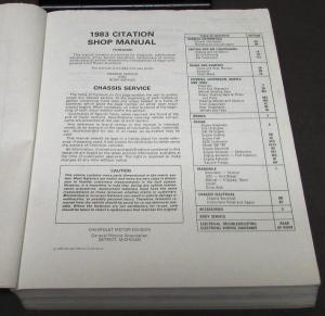 1983 Chevrolet Dealer Service Shop Manual Citation Chassis Body Chevy Repair